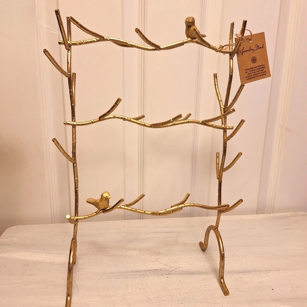 Birds Gold Metal Jewelry Display Stand Tree Branch Organizer Holder Gift for Her